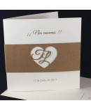 Invitacion de Boda iniciales corazon laser portada kraft