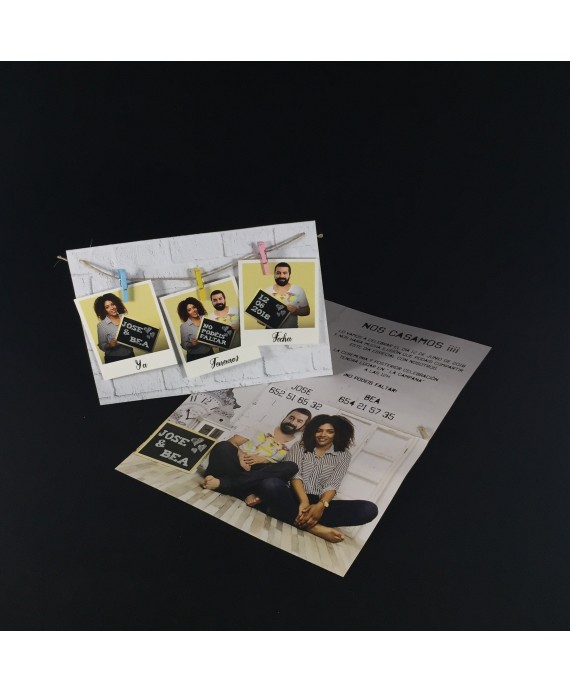 Invitacion de Boda fotos pinzas portada