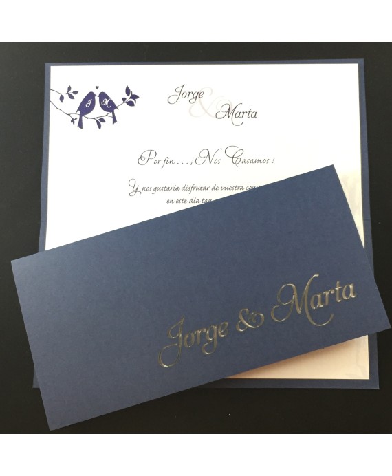 Invitacion de Boda nombres laser portada y pajaritos
