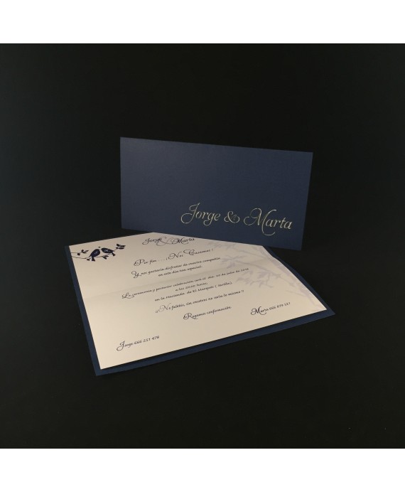 Invitacion de Boda nombres laser portada y pajaritos