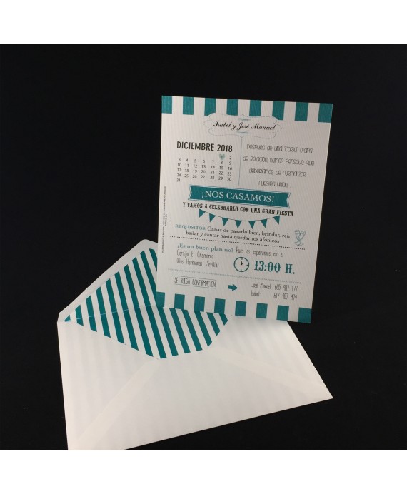 Invitacion de Boda calendario verde agua