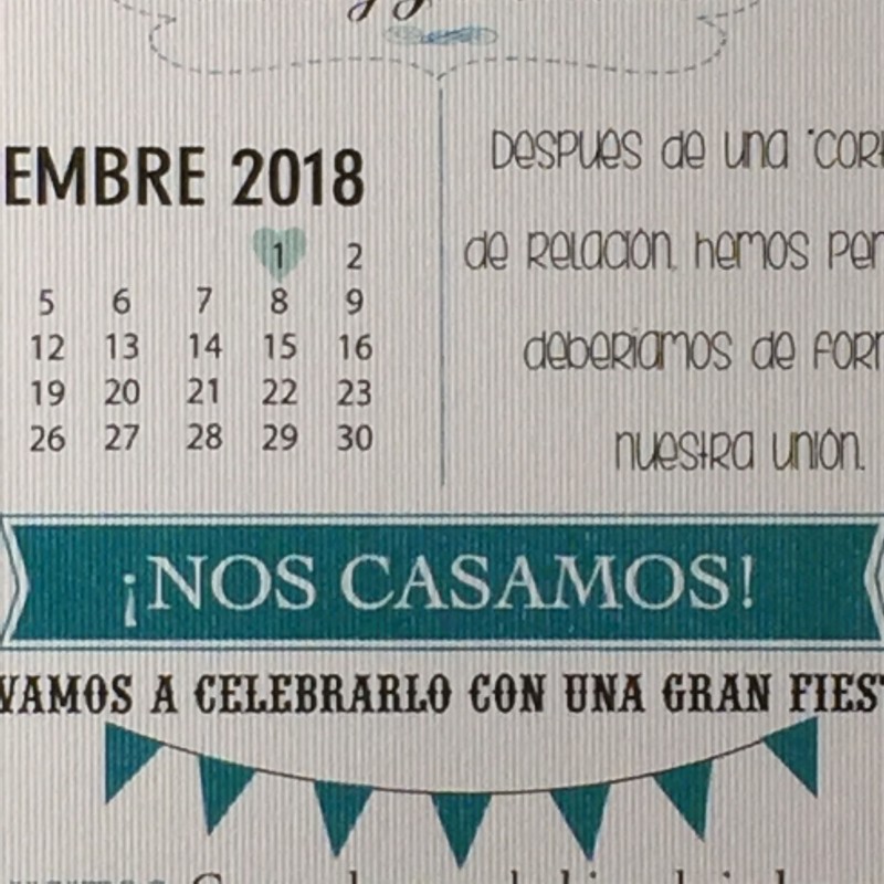 Invitacion Boda calendario verde agua - Detalles de