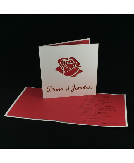 Invitacion de Boda rosa roja troquel laser