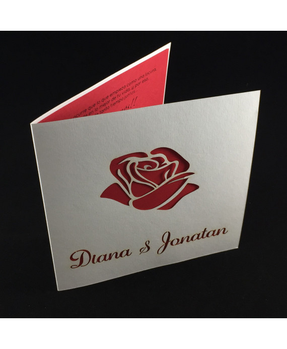 Invitacion de Boda rosa roja troquel laser