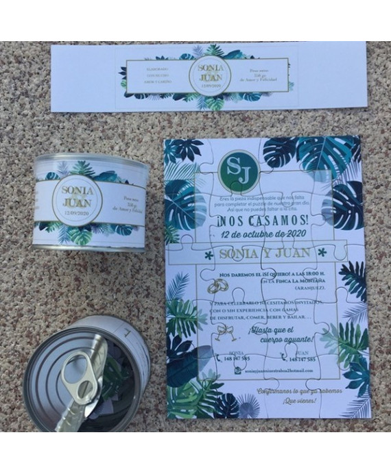 Invitacion de Boda puzzle lata de conserva pequeña