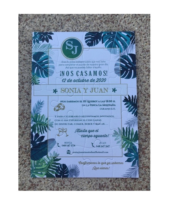 Invitacion de Boda puzzle lata de conserva pequeña