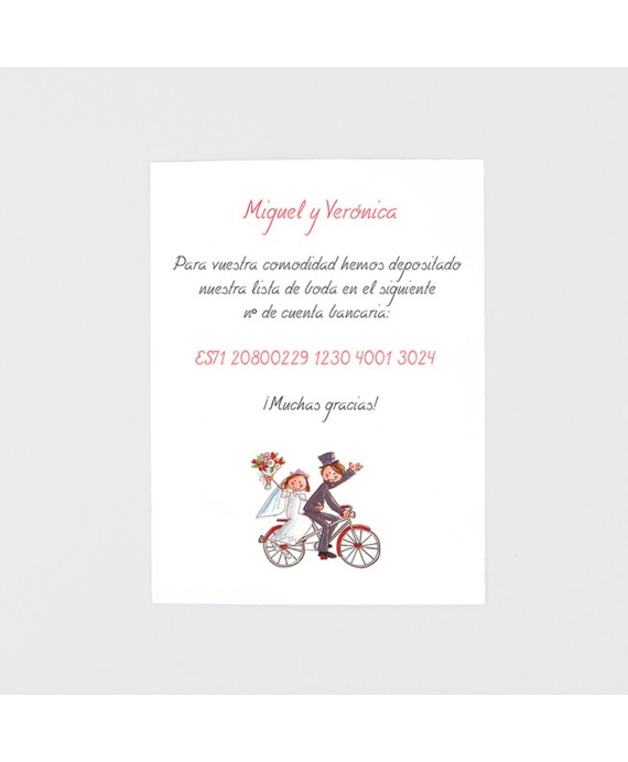 Tarjeta adicional mama y papa se casan bicicleta