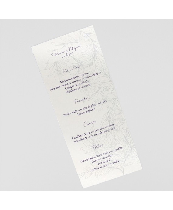 Menu para boda calendulas azules