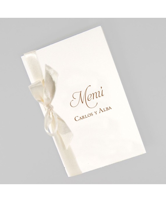 Menu para boda marfil con lazo de raso