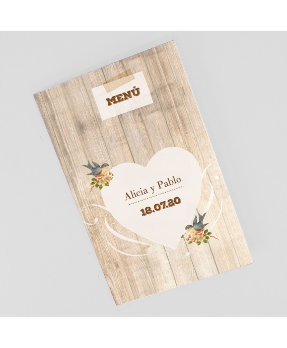 Menu para boda tablas de madera