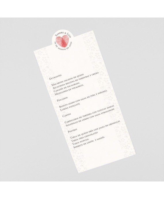Menu para boda huellas dactilares