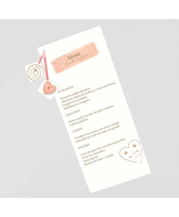 Menu para boda tela de saco