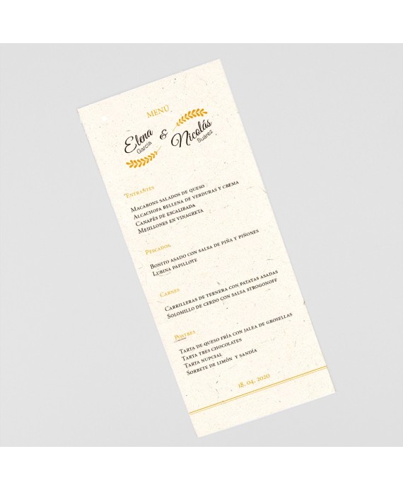 Menu para boda decoracion ramas sobre kraft