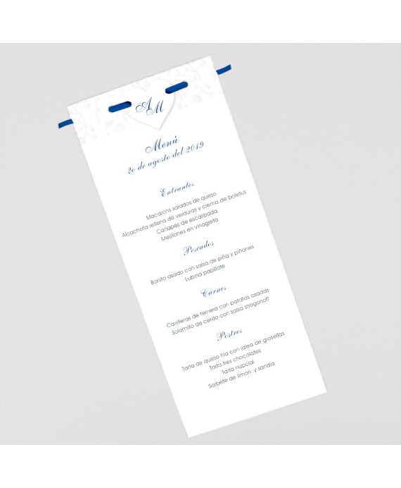 Menu para boda corazones blancos