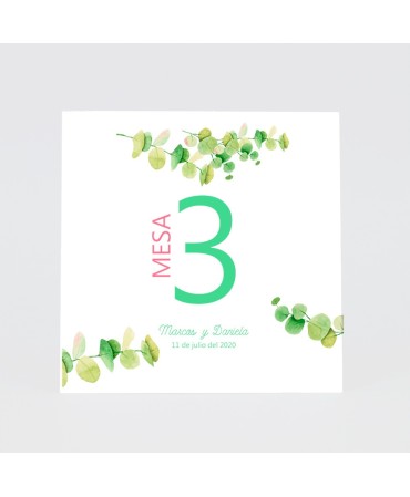 Numero para la mesahojas verdes