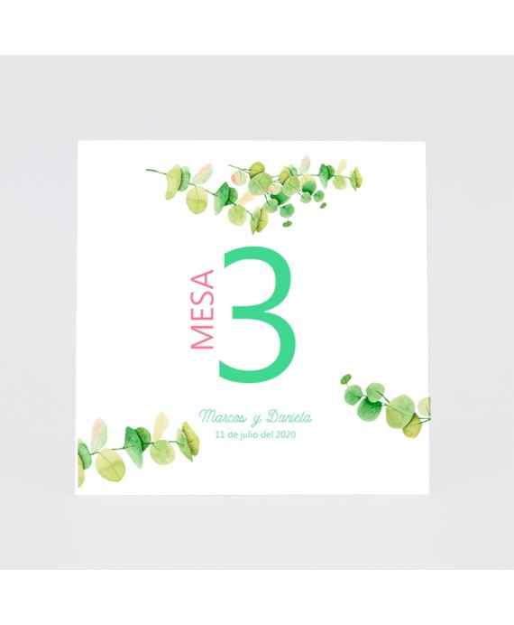 Numero para la mesahojas verdes