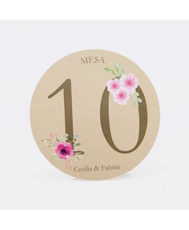 Numero para la mesaflores rosadas