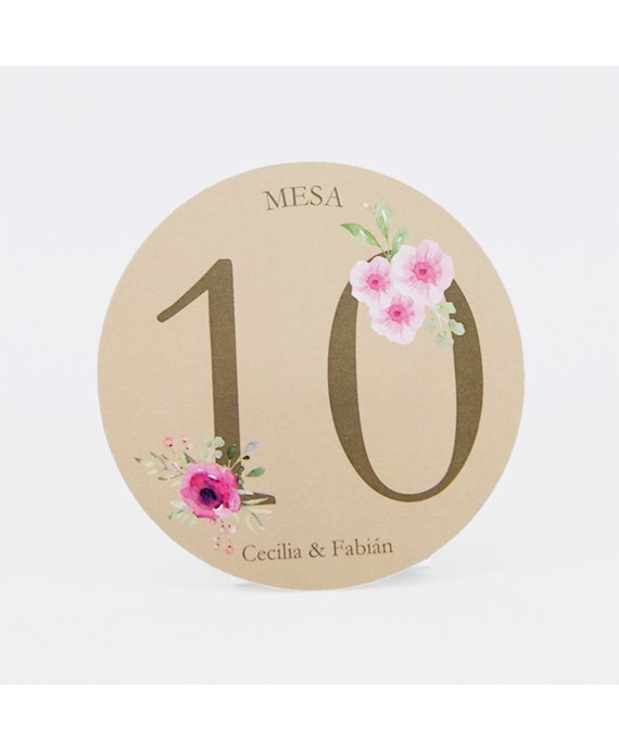 Numero para la mesaflores rosadas