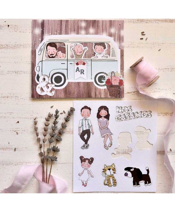 Invitación de boda papa y mama se casan en furgoneta