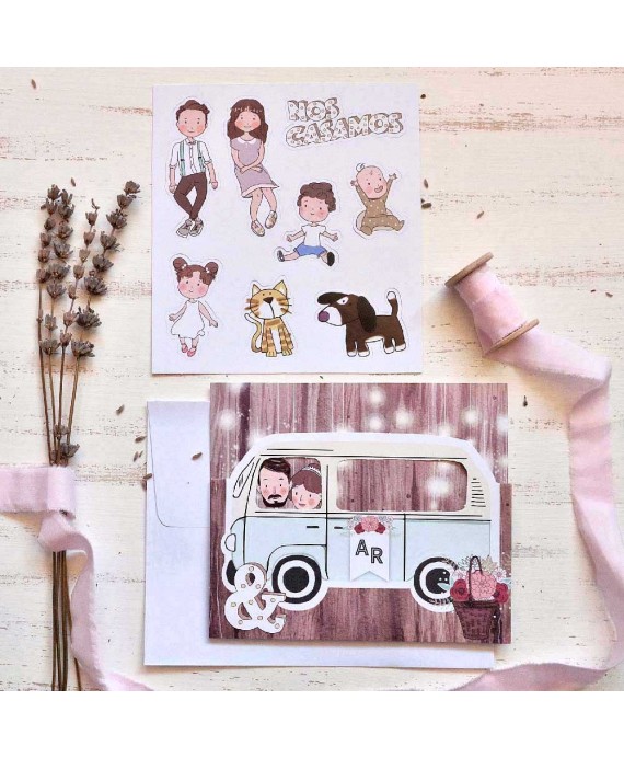 Invitación de boda papa y mama se casan en furgoneta