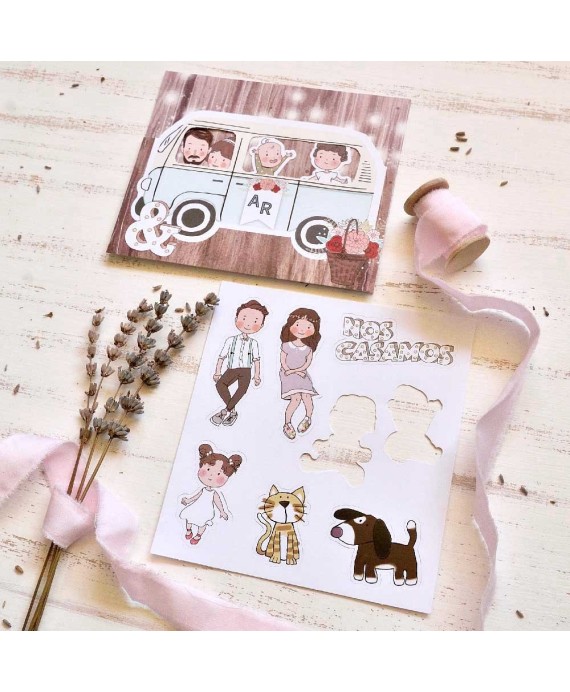 Invitación de boda papa y mama se casan en furgoneta