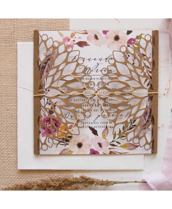 Invitación de boda troquel kraft portada