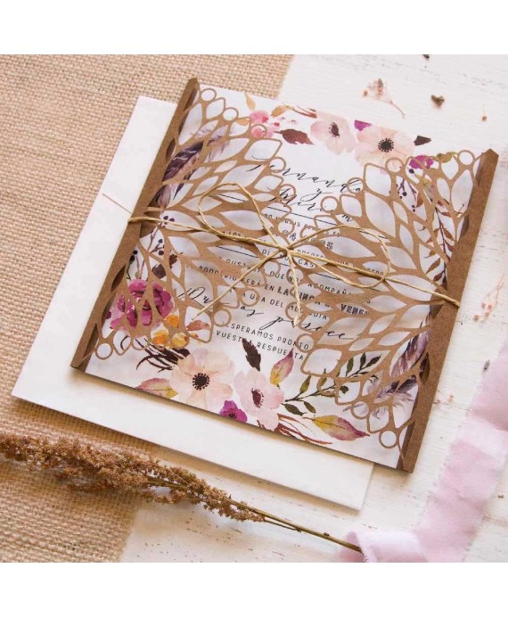 Invitación de boda troquel kraft portada
