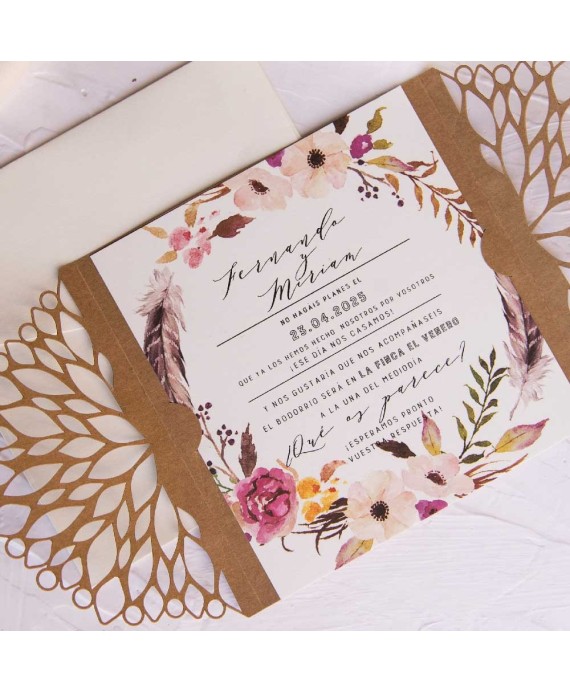 Invitación de boda troquel kraft portada