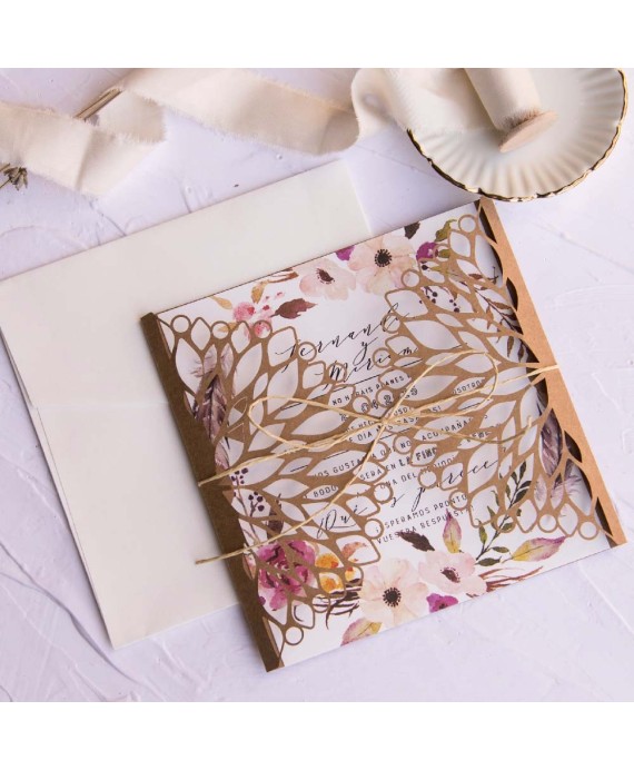 Invitación de boda troquel kraft portada