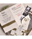 Invitación de boda lazo raso verde