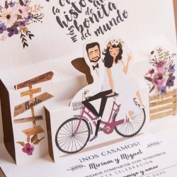 Invitación de boda novios bici