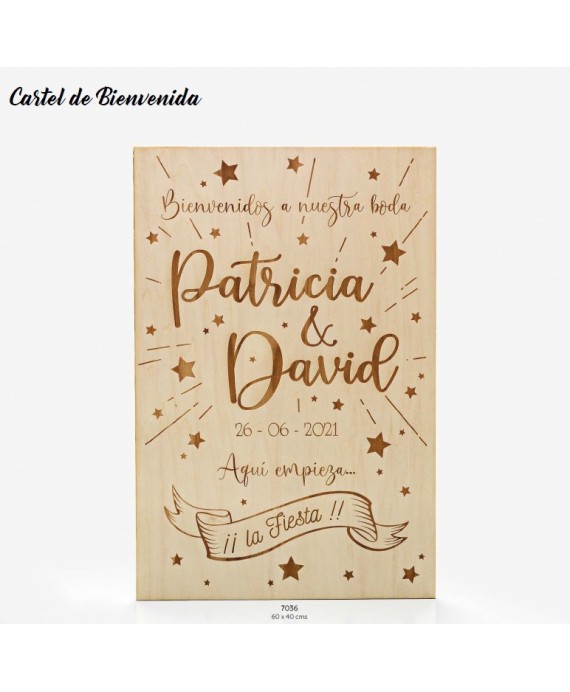 Cartel Madera Bienvenida Boda Estrellas Personalizado