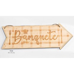 Cartel madera dirección banquete