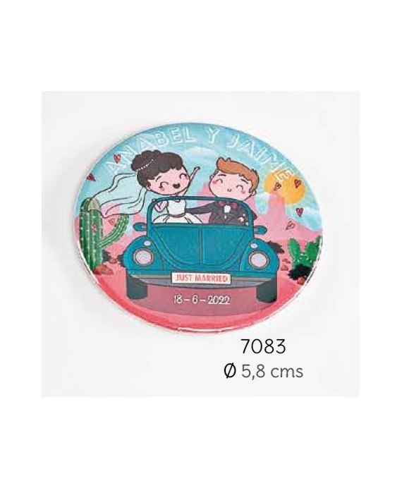 Chapa imán coche novios personalizada