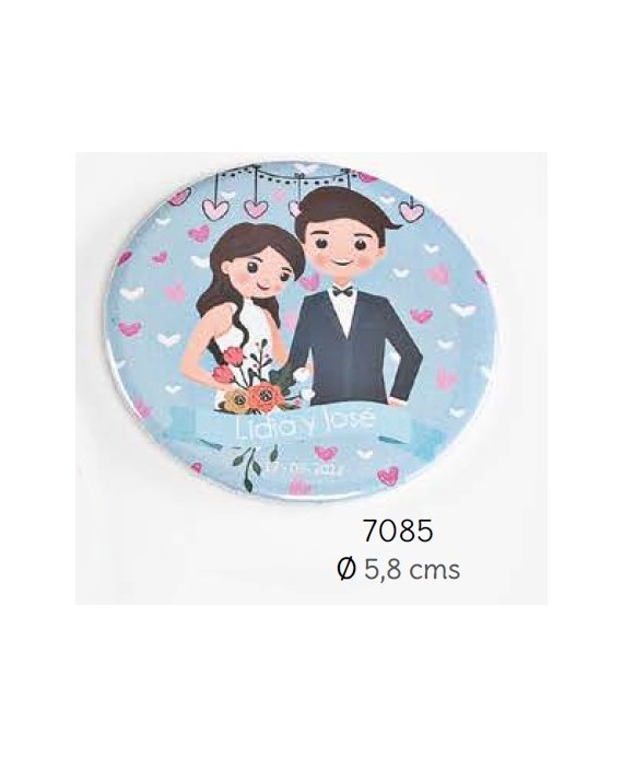 Chapa imán novios ramo personalizada