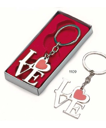 Llavero metal "love" c/caja de regalo plateada