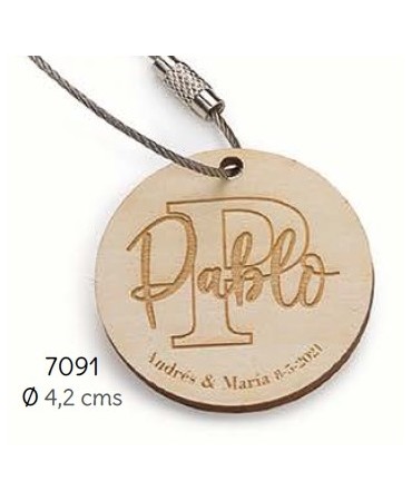 Llavero madera círculo personalizado nombre invitado/a y novios c/bolsa