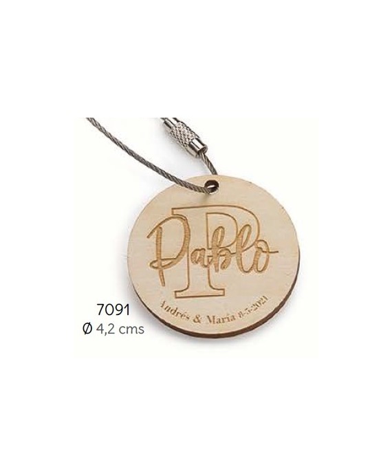 Llavero madera círculo personalizado nombre invitado/a y novios c/bolsa
