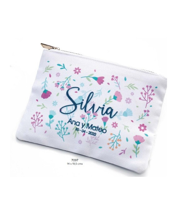 Neceser florecitas personalizado novios y nombre invitada
