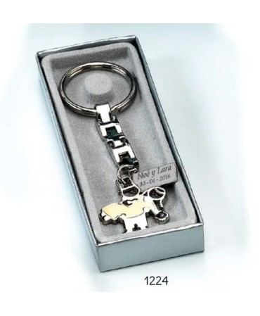 Llavero novios cadena c/caja regalo plateada