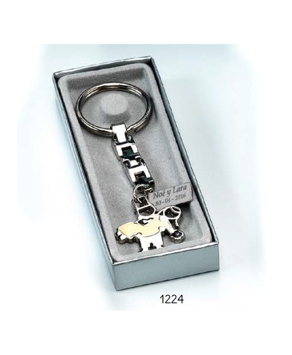 Llavero novios cadena c/caja regalo plateada