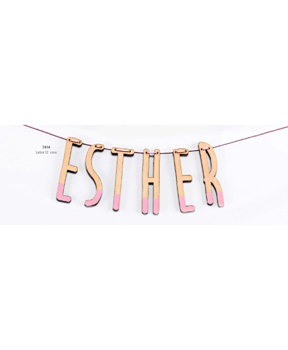 Guirnalda madera pintada rosa personalizada silueta nombre niña