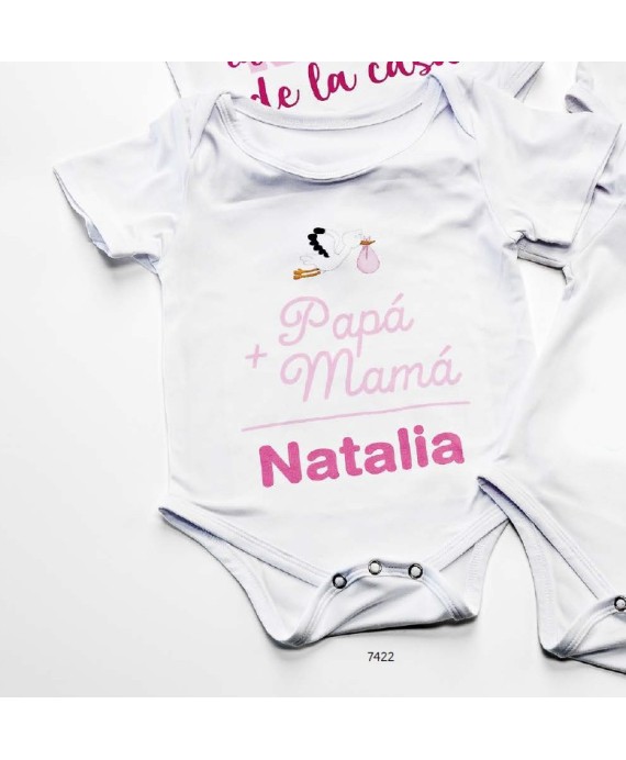 Body bebé suma papá y mamá rosa personalizado nombre