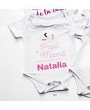 Body bebé suma papá y mamá rosa personalizado nombre