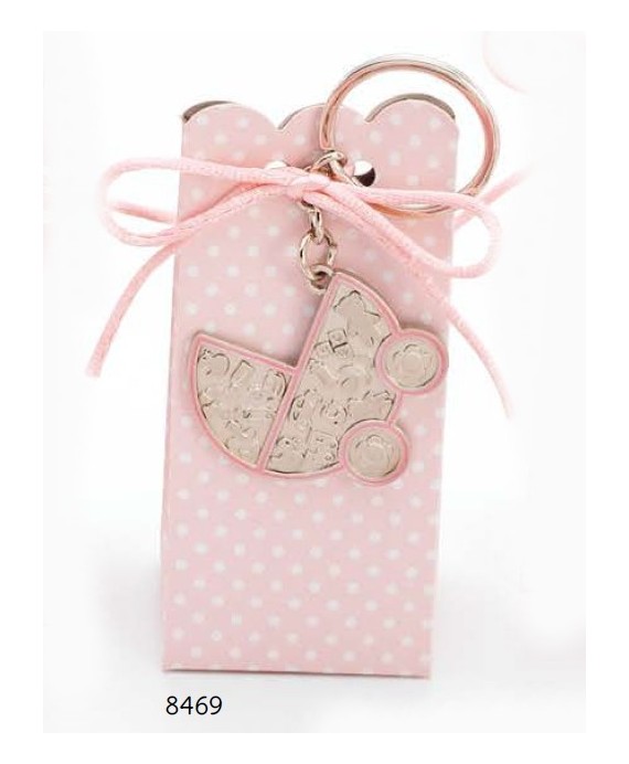 Cajita llavero carrito motivos bebé rosa c/4 peladillas