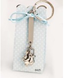Cajita llavero motivos bebé lazo celeste c/4 peladillas