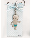 Cajita llavero bebé niño pañal celeste c/4 peladillas