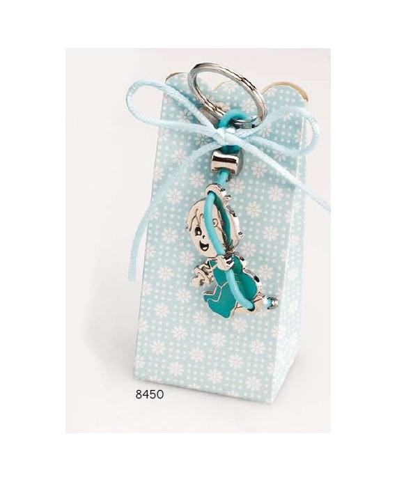 Cajita llavero bebé columpio celeste c/4 peladillas