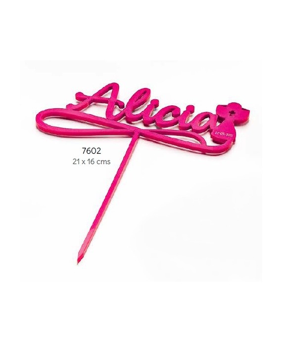 Cake topper cáliz metacrilato rosa nombre y fecha personalizado