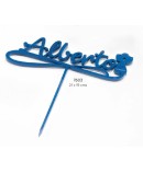 Cake topper cáliz metacrilato azul nombre y fecha personalizado